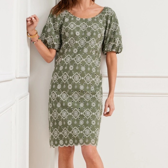 Talbots Embroidered Puff Sleeve Shift Dress - Picture 13 of 13